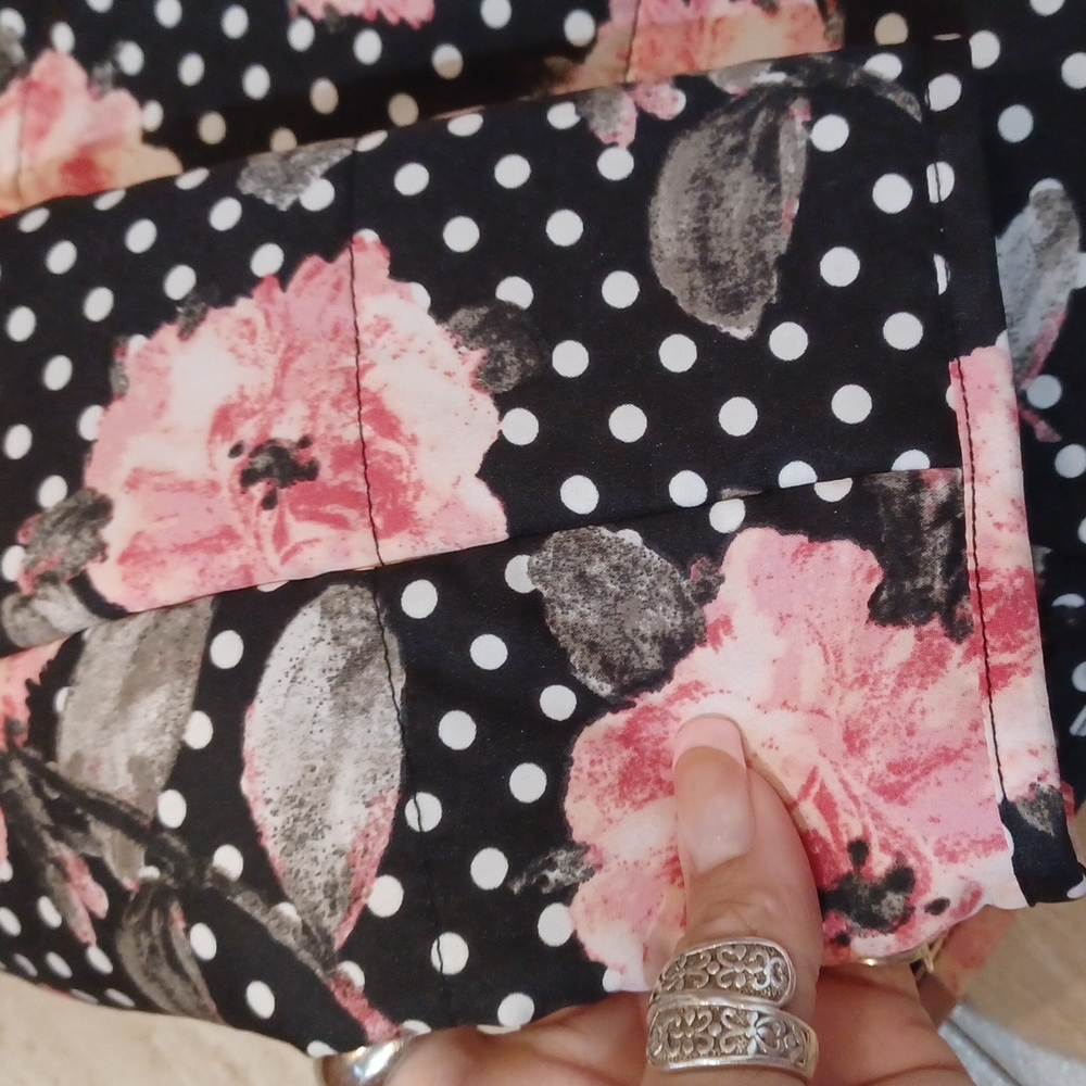 Chico's Lightly Quilted Black/White Polka Dot Flower Jacket - Picture 2 of 7